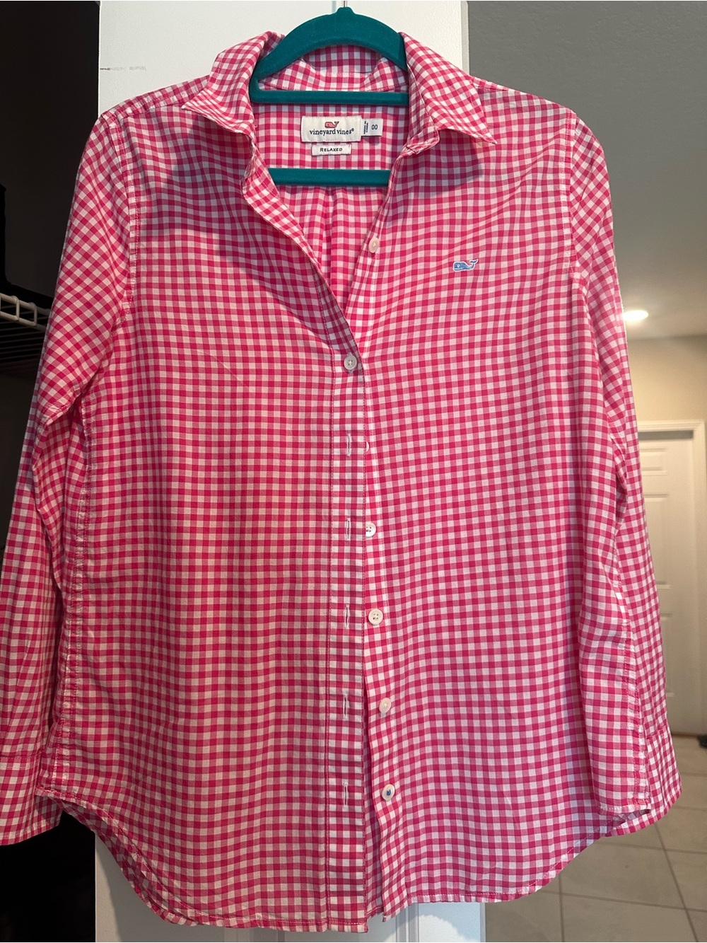 Vineyard Vines Pink and White Gingham Relaxed Button-Down Shirt